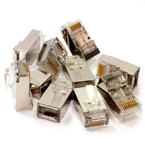 fdealz [ 50 Pieces ] 8P8C RJ45 Metal Shielded Male Plug Crimp Connectors, Cat6 RJ45 Ends, 8P8C Cat5, Cat6, Cat5e LAN Connector, Ethernet Cable Crimping Connector for Network Plug for Solid Wire and Standard Cable