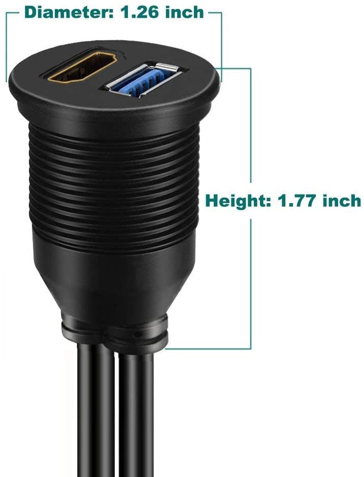 [ 1 Meter ] USB 3.0 Flush Mount Cable, Dual USB Flush Dash Panel Mount Cable Male to Female Extension Code for Car Truck Boat Motorcycle Dashboard ; Dual USB 3.0