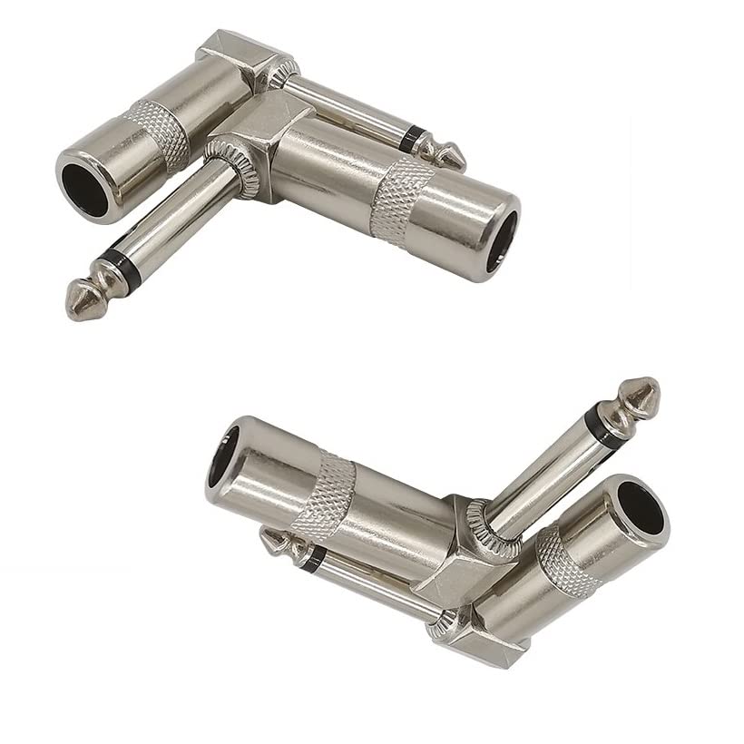 [ 4 Pieces ] Metal Right Angle 6.35mm Plug Male Mono Plug L-shape Audio Connector 1/4" 6.35 90 Degree Jack Solder Connector for Guitar Audio