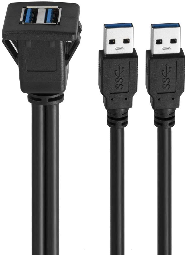 [ 1 Meter ] USB 3.0 Flush Mount Cable, Dual USB Flush Dash Panel Mount Cable Male to Female Extension Code for Car Truck Boat Motorcycle Dashboard ; Dual USB 3.0