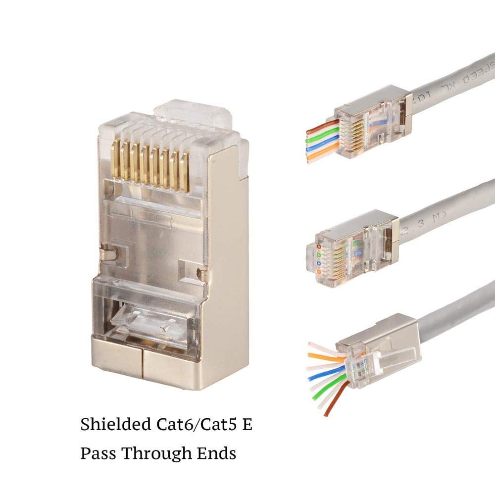 fdealz [ 50 Pieces ] 8P8C RJ45 Metal Shielded Male Plug Crimp Connectors, Cat6 RJ45 Ends, 8P8C Cat5, Cat6, Cat5e LAN Connector, Ethernet Cable Crimping Connector for Network Plug for Solid Wire and Standard Cable