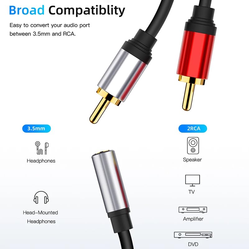 [ 1 Piece ] RCA Female to 2 Ports RCA Male Cable [ 0.3 Meter ],RCA Y Adapter 1 RCA Female to 2 RCA Male Splitter Cable for Audio Amplifier & Subwoofer