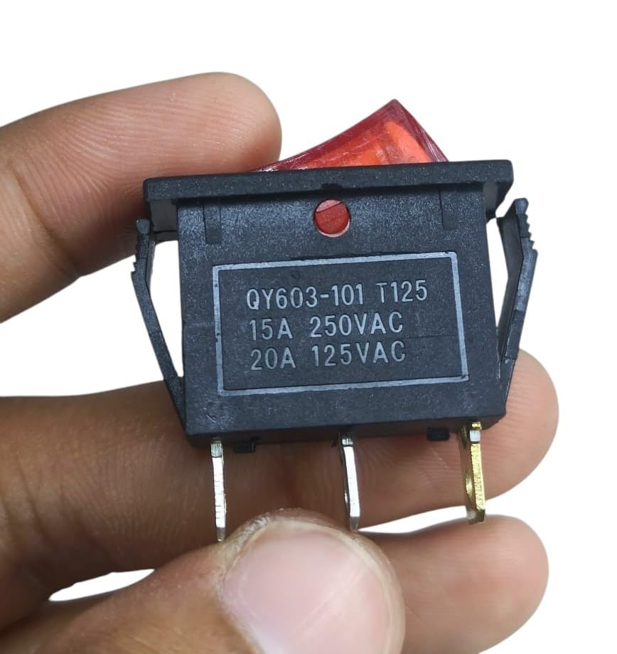 [ Pack of 2 - Pieces ] 15 Ampere 250V/20A 125V 3 Pin Industrial Grade 2 Position Mini Boat Toggle Snap AC Rocker Switch KCD3 Red Light Illuminated LED ON/OFF