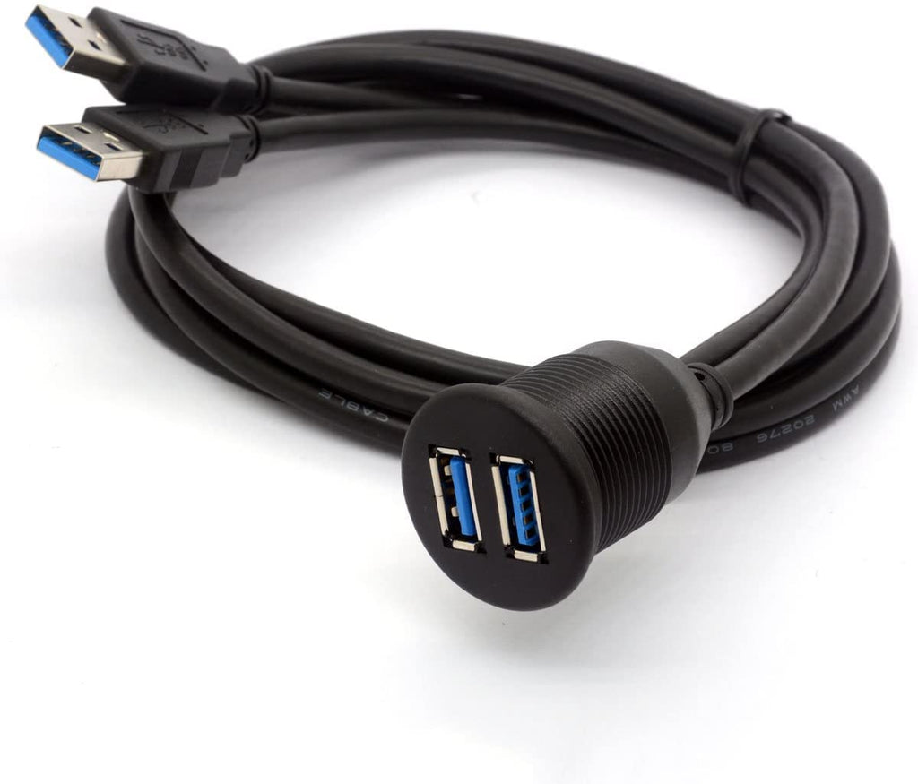 [ 1 Meter ] USB 3.0 Flush Mount Cable, Dual USB Flush Dash Panel Mount Cable Male to Female Extension Code for Car Truck Boat Motorcycle Dashboard ; Dual USB 3.0
