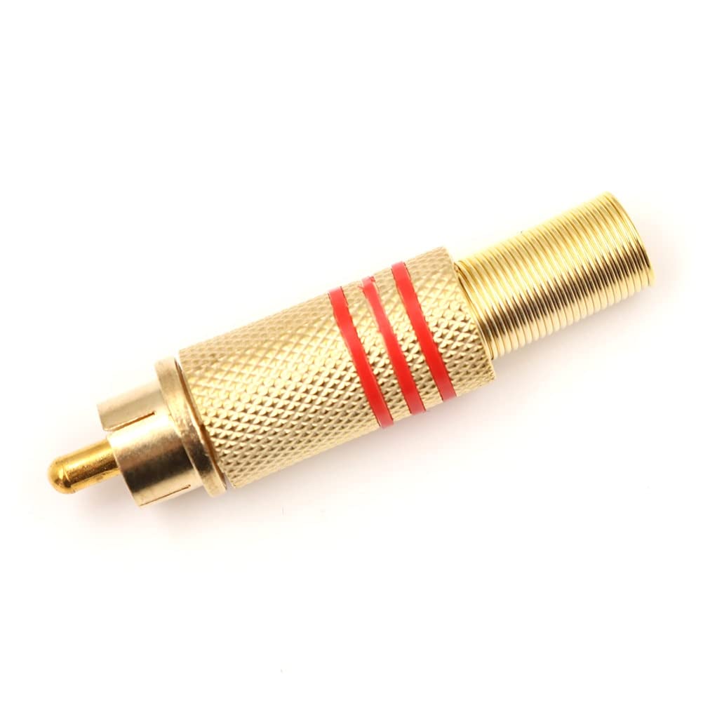 [ 10 Pieces ] DIY RCA Male Soldering Jack Plug Adapter, Gold Plated RCA Plug for Soldering Connector -for Audio Cable Video CCTV IP Camera Coaxial Cable (10 Pcs RCA Male Gold Plated Connector)