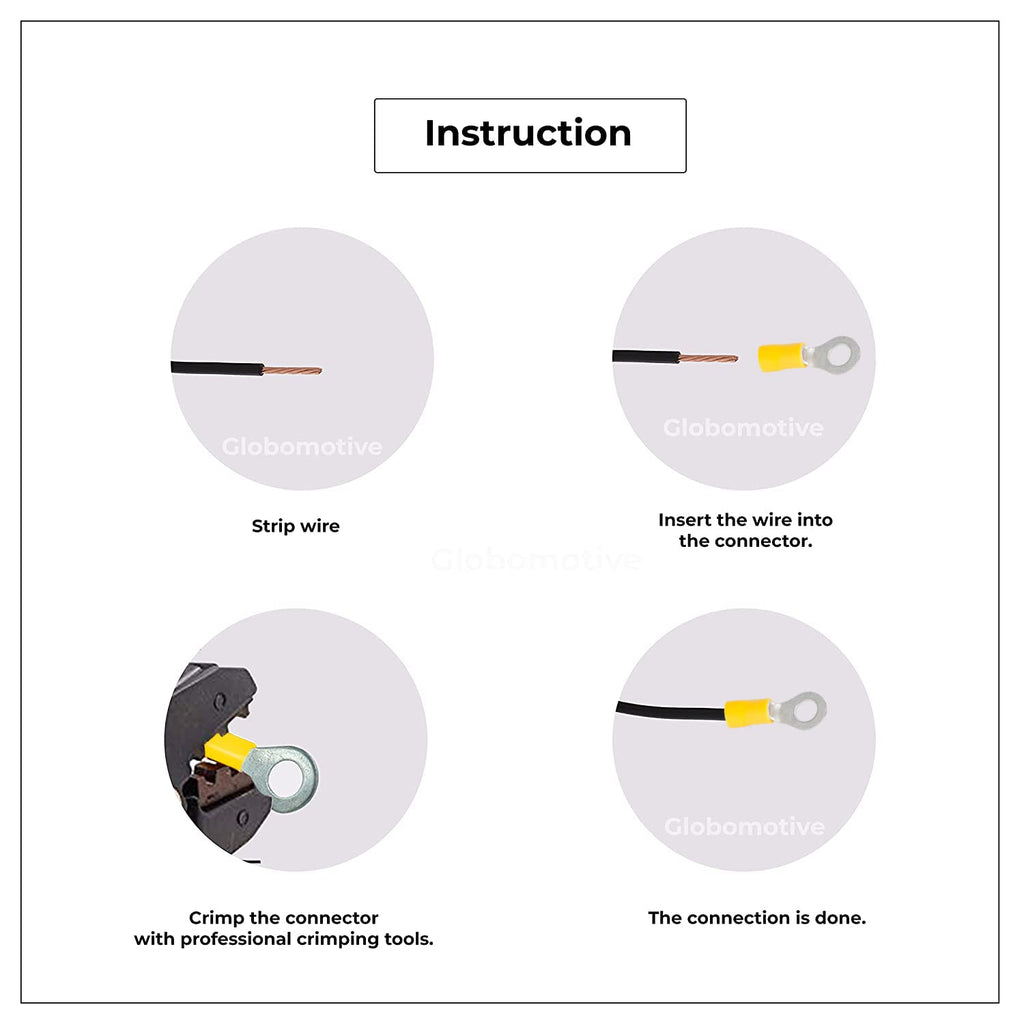 GLOBOMOTIVE Ring Insulated Electrical Wire Crimp Terminals Connectors – E-Copper Wire Lug Battery Cable Ends Eyelets Cable Entry 4-6 sqmm Ring Dia: 8 mm Pack of 100