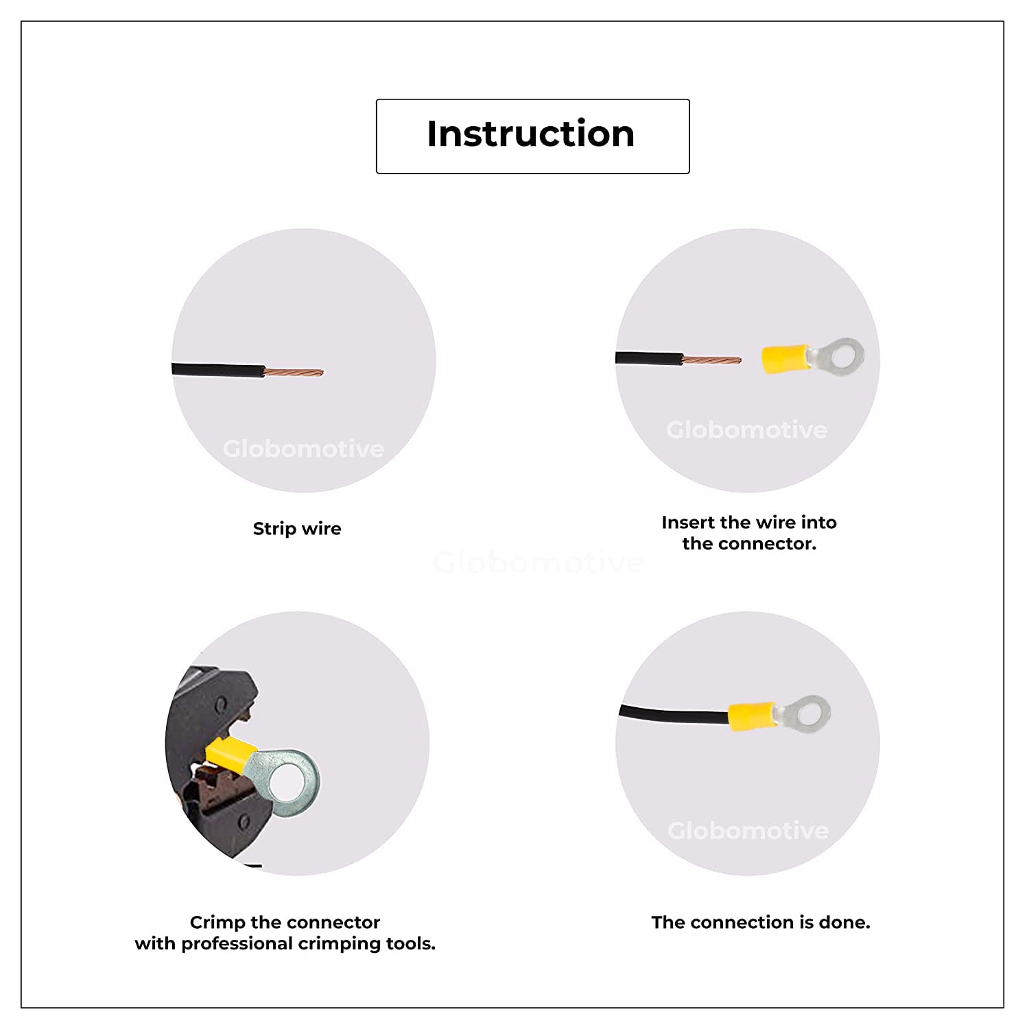 GLOBOMOTIVE Ring Insulated Electrical Wire Crimp Terminals Connectors – E-Copper Wire Lug Battery Cable Ends Eyelets Cable Entry 4-6 sqmm Ring Dia: 8 mm Pack of 100