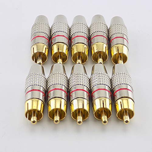 [ 10 Pieces ] DIY RCA Male Soldering Jack Plug Adapter, Gold Plated RCA Plug for Soldering Connector -for Audio Cable Video CCTV IP Camera Coaxial Cable (10 Pcs RCA Male Gold Plated Connector)