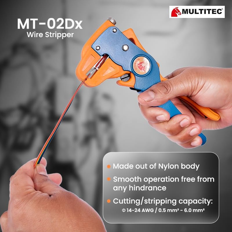 MULTITEC MT-02 Dx – Multifunction Copper Wire Stripper and Cutter | Ergonomic Grip | Strips 0.5mm² - 6mm² Solid Copper Wires | Electrical Maintenance Tool | Smooth Operation | Lightweight – 400g