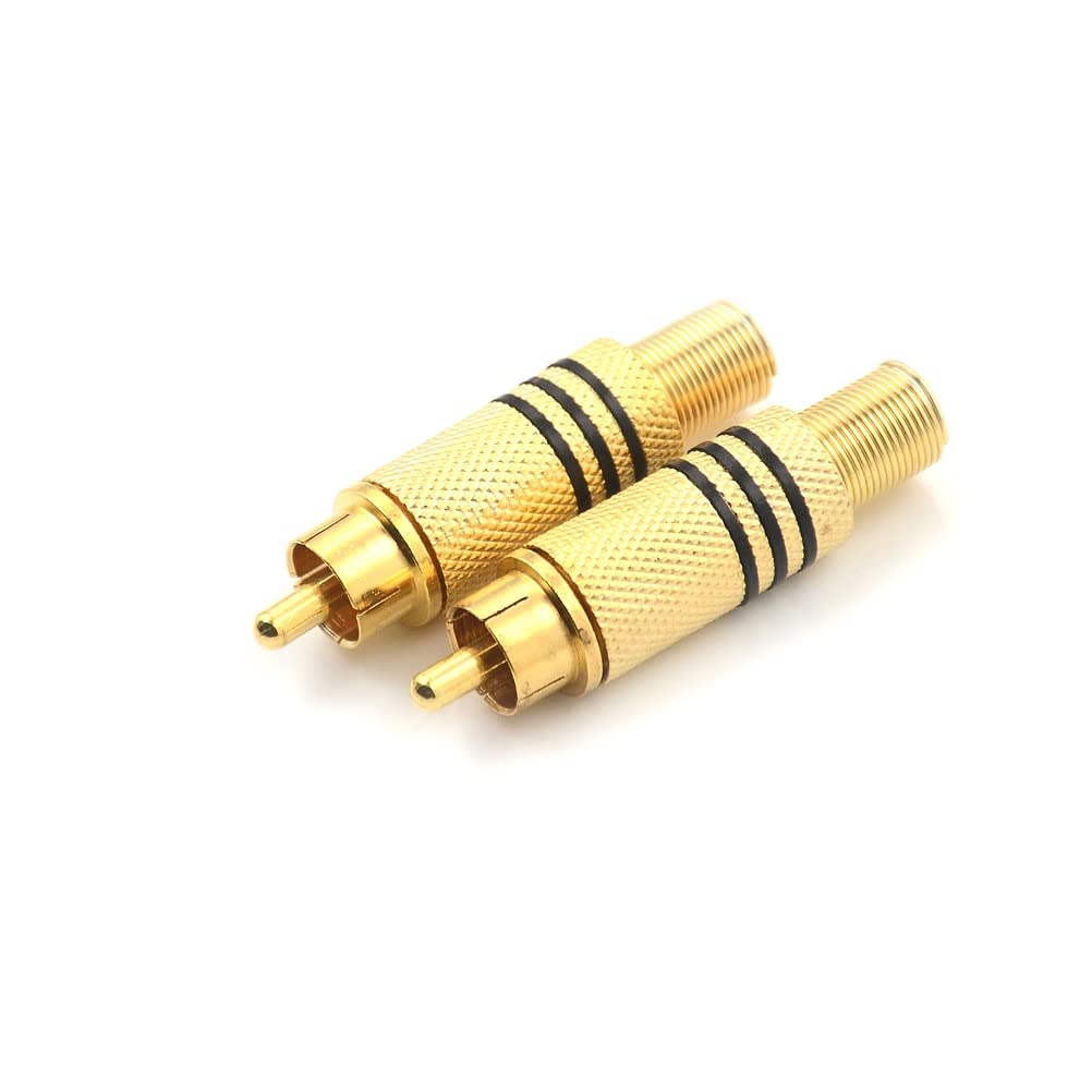 [ 10 Pieces ] DIY RCA Male Soldering Jack Plug Adapter, Gold Plated RCA Plug for Soldering Connector -for Audio Cable Video CCTV IP Camera Coaxial Cable (10 Pcs RCA Male Gold Plated Connector)