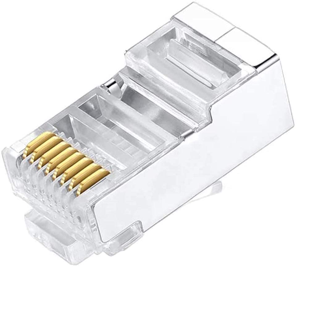 fdealz [ 50 Pieces ] 8P8C RJ45 Metal Shielded Male Plug Crimp Connectors, Cat6 RJ45 Ends, 8P8C Cat5, Cat6, Cat5e LAN Connector, Ethernet Cable Crimping Connector for Network Plug for Solid Wire and Standard Cable