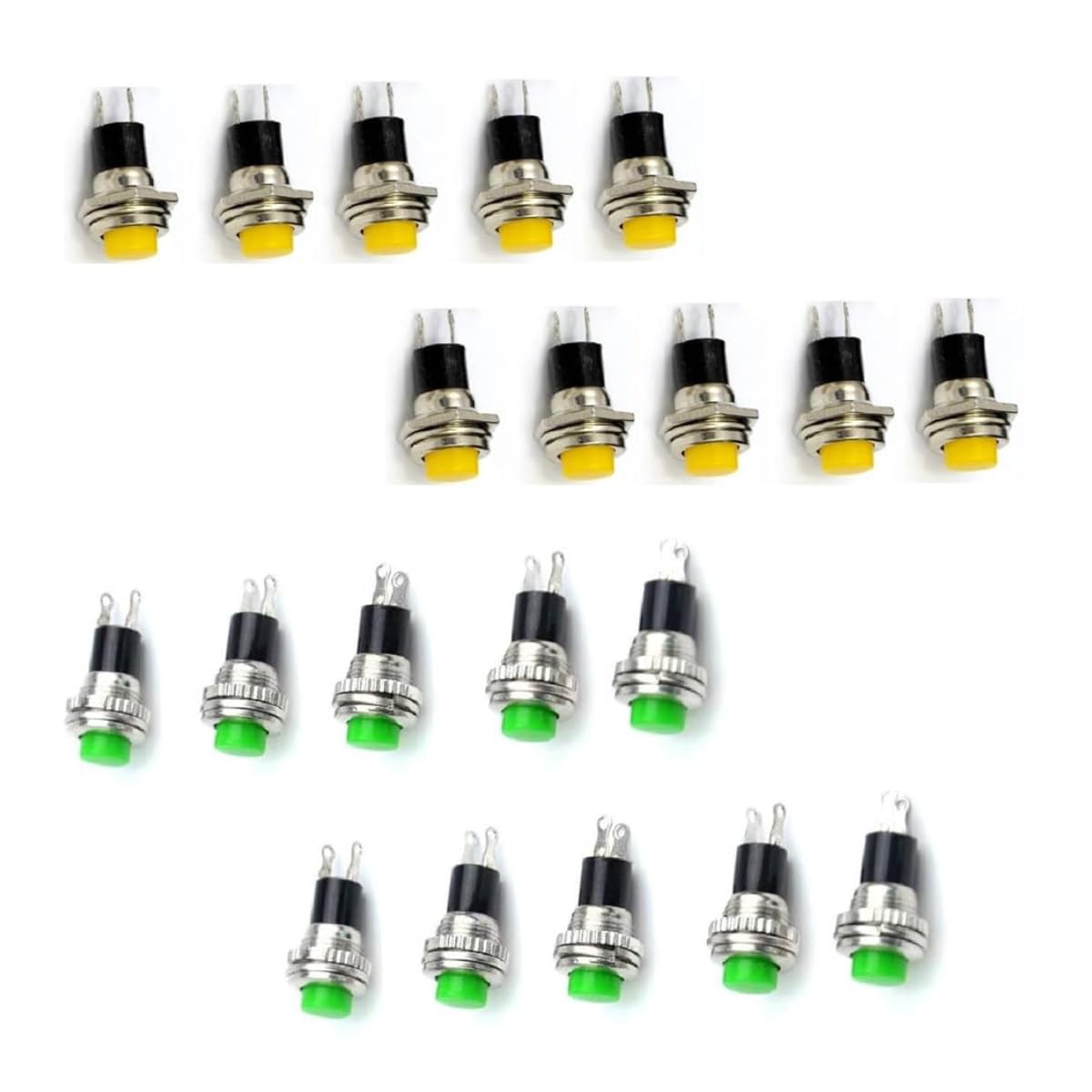 self momentary 2 pin push button for as an operational unit in various electrical circuits,electrical devices- pack of 10 (yellow and green).