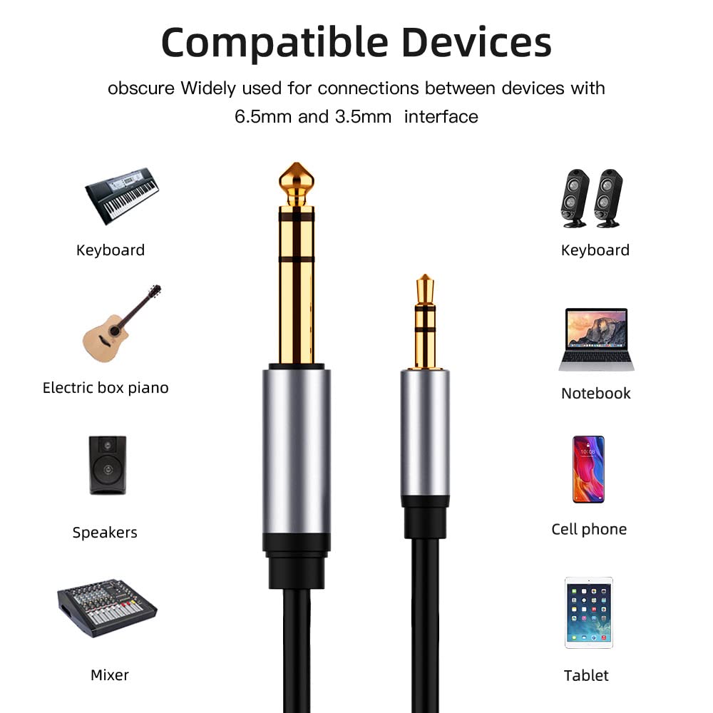[ 1 Piece ] 1.8 Meters (6mm OD) Professional 3.5mm Stereo to 6.35mm Mono Male Cable ; 3.5mm to 1/4 Adapter ; 1/8 Inch to 1/4 Inch Mono Cable