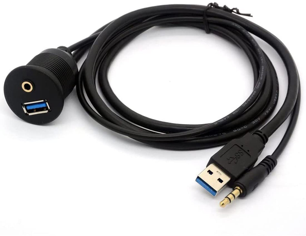 [ 1 Meter ] USB 3.0 Flush Mount Cable, Dual USB Flush Dash Panel Mount Cable Male to Female Extension Code for Car Truck Boat Motorcycle Dashboard ; Dual USB 3.0