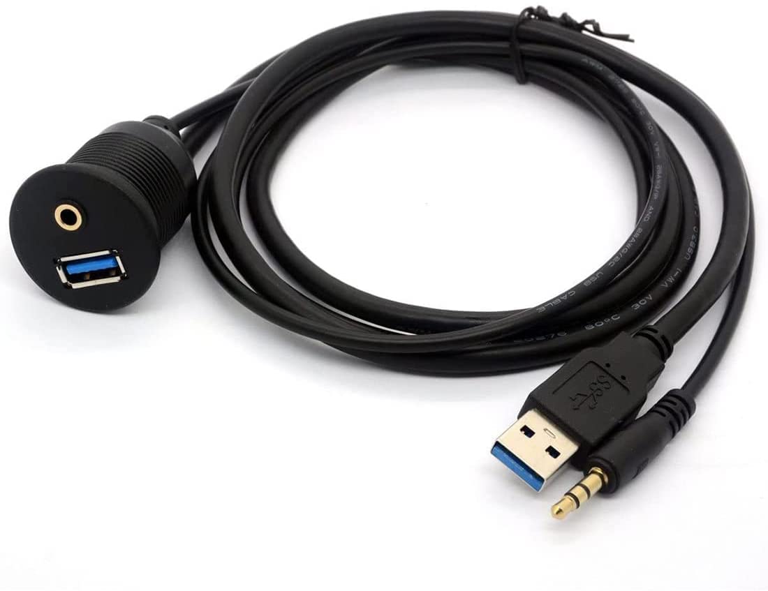 [ 1 Meter ] USB 3.0 Flush Mount Cable, Dual USB Flush Dash Panel Mount Cable Male to Female Extension Code for Car Truck Boat Motorcycle Dashboard ; Dual USB 3.0