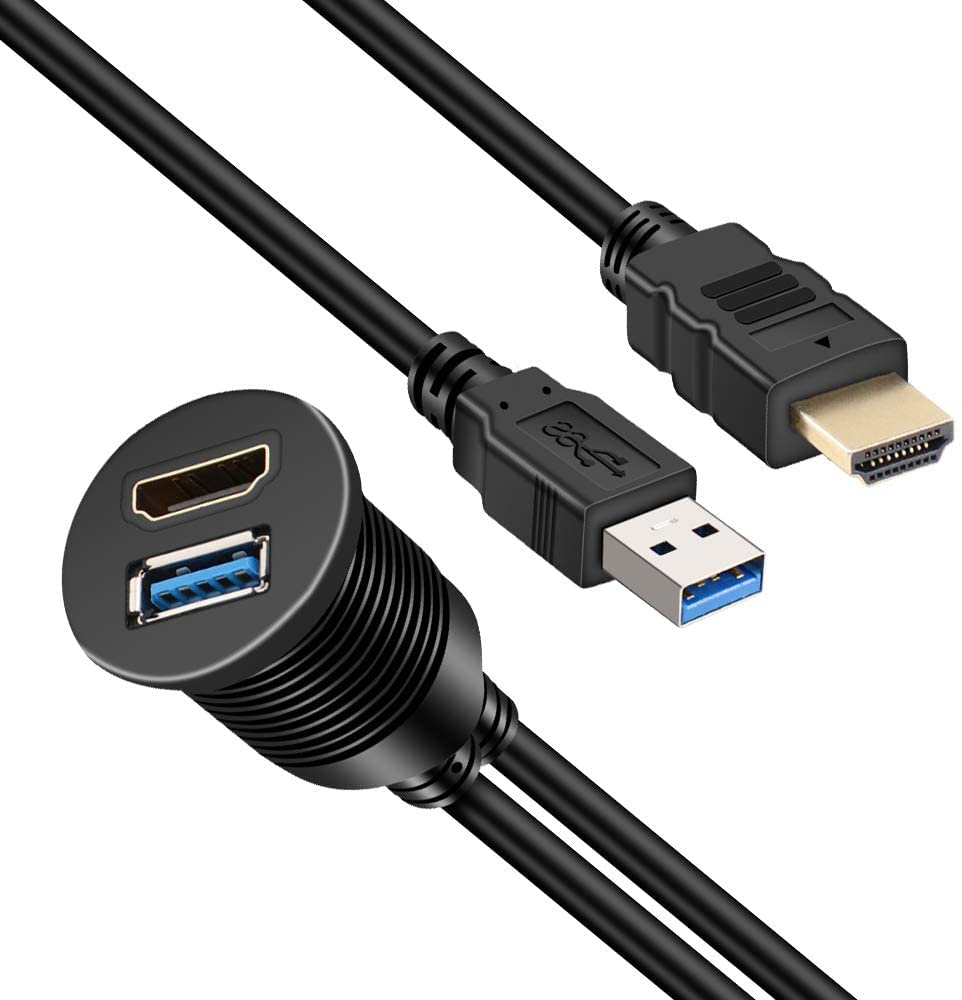 [ 1 Meter ] USB 3.0 Flush Mount Cable, Dual USB Flush Dash Panel Mount Cable Male to Female Extension Code for Car Truck Boat Motorcycle Dashboard ; Dual USB 3.0
