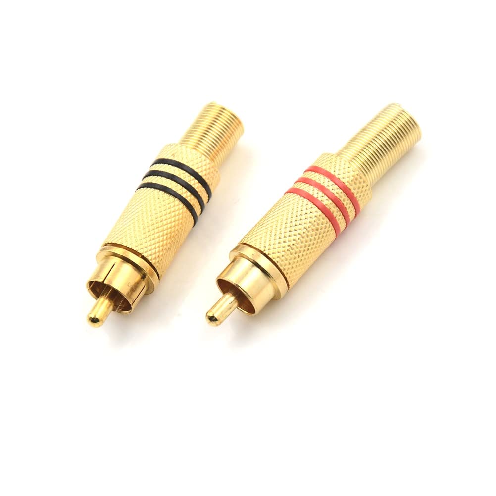 [ 10 Pieces ] DIY RCA Male Soldering Jack Plug Adapter, Gold Plated RCA Plug for Soldering Connector -for Audio Cable Video CCTV IP Camera Coaxial Cable (10 Pcs RCA Male Gold Plated Connector)