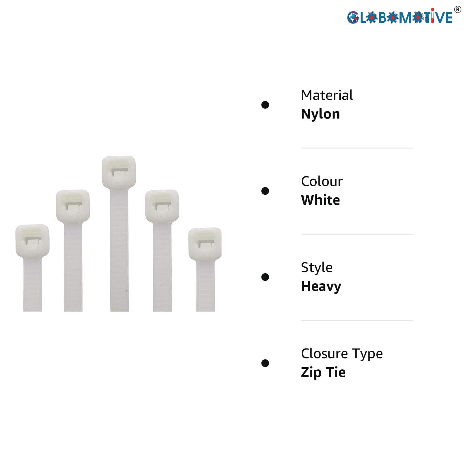 GLOBOMOTIVE Teeth Grip Nylon Self Locking Cable Ties, White (100 mm x 2.5 mm, 4 inch, Pack of 100) - Heavy Duty Strong Zip Wire Fastener Organizer Tie