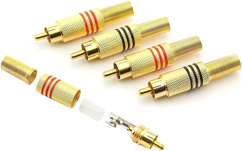 [ 10 Pieces ] DIY RCA Male Soldering Jack Plug Adapter, Gold Plated RCA Plug for Soldering Connector -for Audio Cable Video CCTV IP Camera Coaxial Cable (10 Pcs RCA Male Gold Plated Connector)