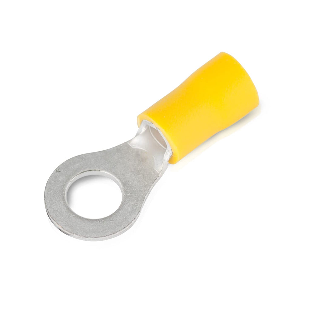 GLOBOMOTIVE Ring Insulated Electrical Wire Crimp Terminals Connectors – E-Copper Wire Lug Battery Cable Ends Eyelets Cable Entry 4-6 sqmm Ring Dia: 8 mm Pack of 100