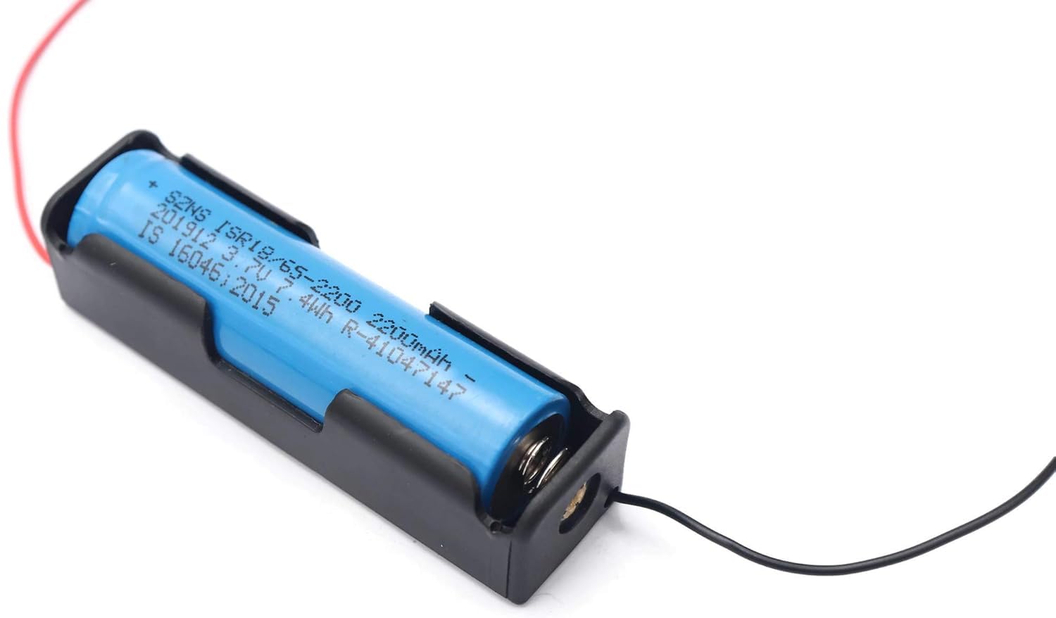 18650 Single Cell Lithium Battery Holder - for 3.7V li-ion Plastic case with Lead Wire Hard pin Spring Retention - Black PACK OF 2