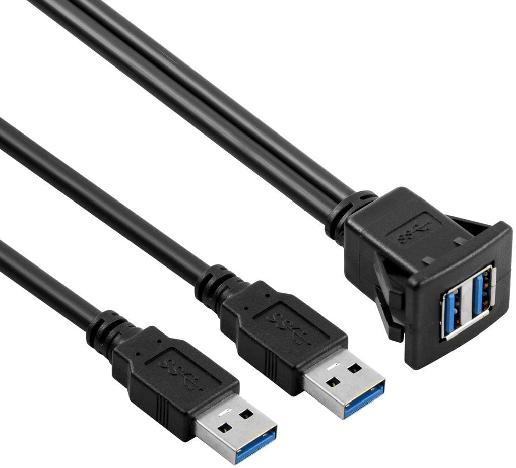 [ 1 Meter ] USB 3.0 Flush Mount Cable, Dual USB Flush Dash Panel Mount Cable Male to Female Extension Code for Car Truck Boat Motorcycle Dashboard ; Dual USB 3.0