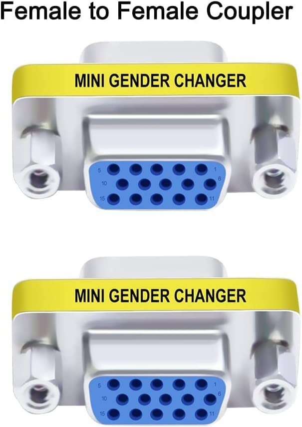 3-Piece VGA Gender Changer Combo - HD15 SVGA Adapters (Female to Female, Female to Male, Male to Male) - Mini Coupler Set