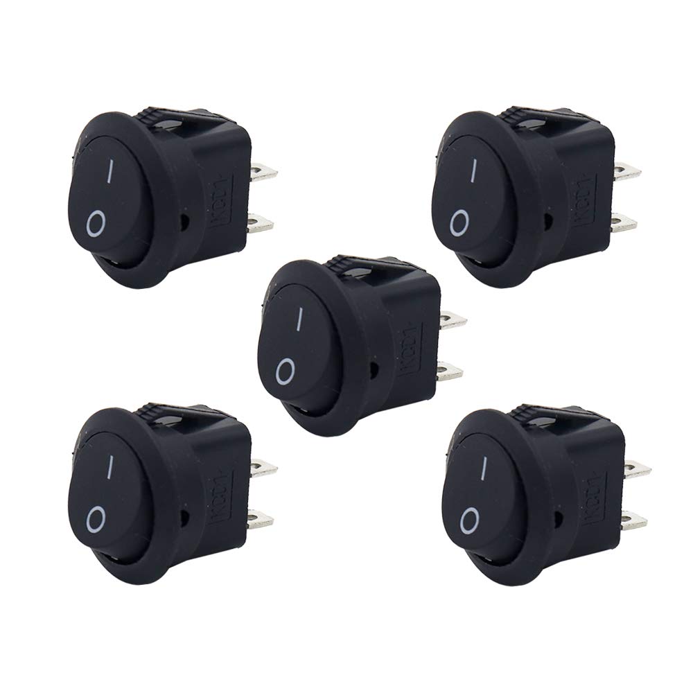 PACK OF 5 Black SPST 2-Pin ON/Off Round Boat Rocker Switch AC 6A 250V 10A 125V