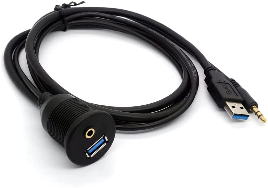 [ 1 Meter ] USB 3.0 Flush Mount Cable, Dual USB Flush Dash Panel Mount Cable Male to Female Extension Code for Car Truck Boat Motorcycle Dashboard ; Dual USB 3.0