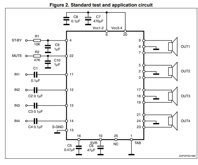 1Pcs TDA 7388 IC - 4 Channel Audio Amplifier TDA7388 (Japan Maid)