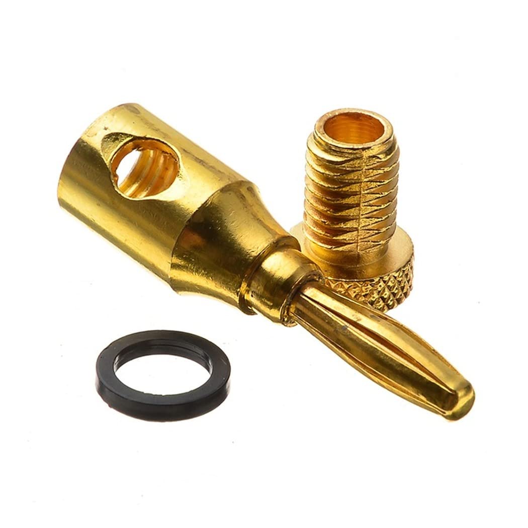 [ 4 Pairs - 8 Pieces (4 BLACK + 4 RED) ] Banana AUDIO Connector Plug ; Open Screw Type used with Speaker Wire, Home Theater ; 24K Gold-Plated Banana Audio Connectors