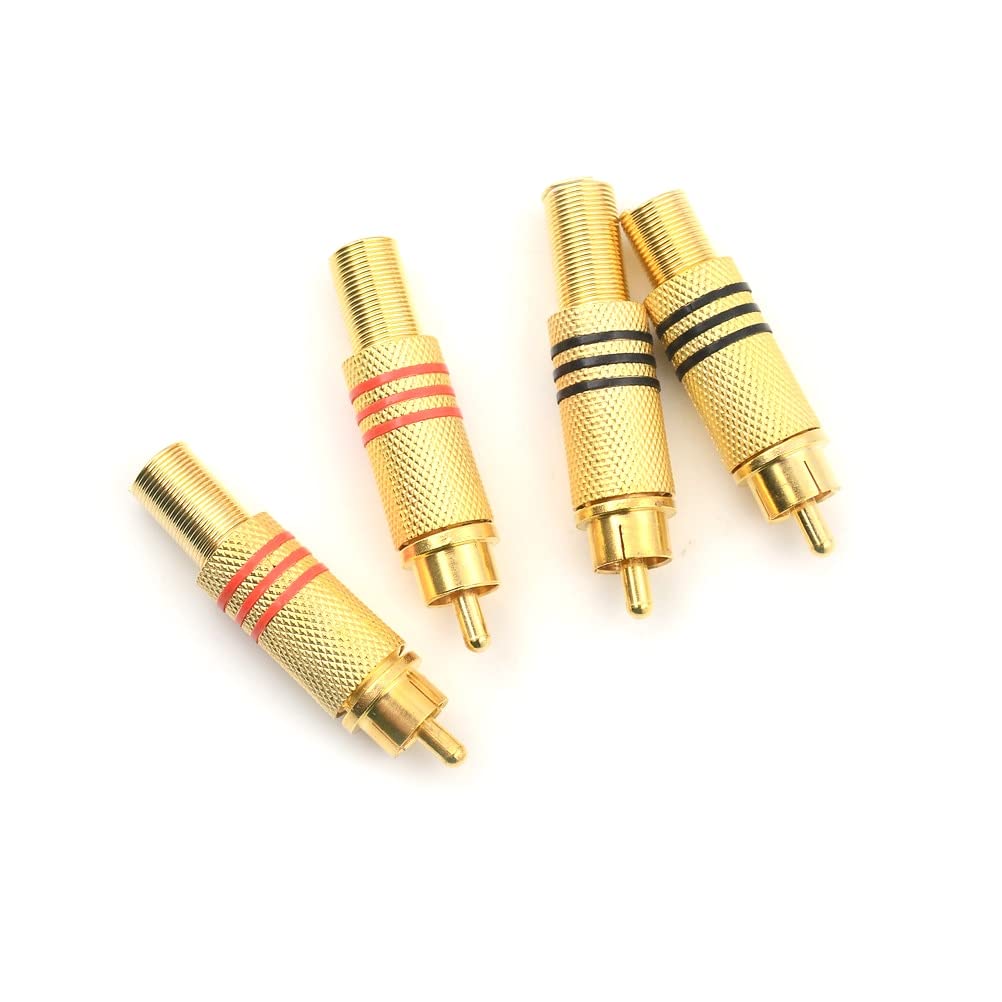 [ 10 Pieces ] DIY RCA Male Soldering Jack Plug Adapter, Gold Plated RCA Plug for Soldering Connector -for Audio Cable Video CCTV IP Camera Coaxial Cable (10 Pcs RCA Male Gold Plated Connector)