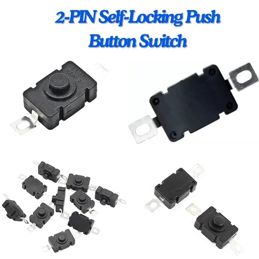 Self Locking Switch, DC 260V 1.5 A Tactile Tact Switch 2Pin On Off Push Button Switch DIY Electronics Accessories 15PCS