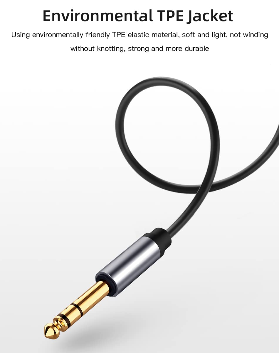 [ 1 Piece ] 1.8 Meters (6mm OD) Professional 3.5mm Stereo to 6.35mm Mono Male Cable ; 3.5mm to 1/4 Adapter ; 1/8 Inch to 1/4 Inch Mono Cable