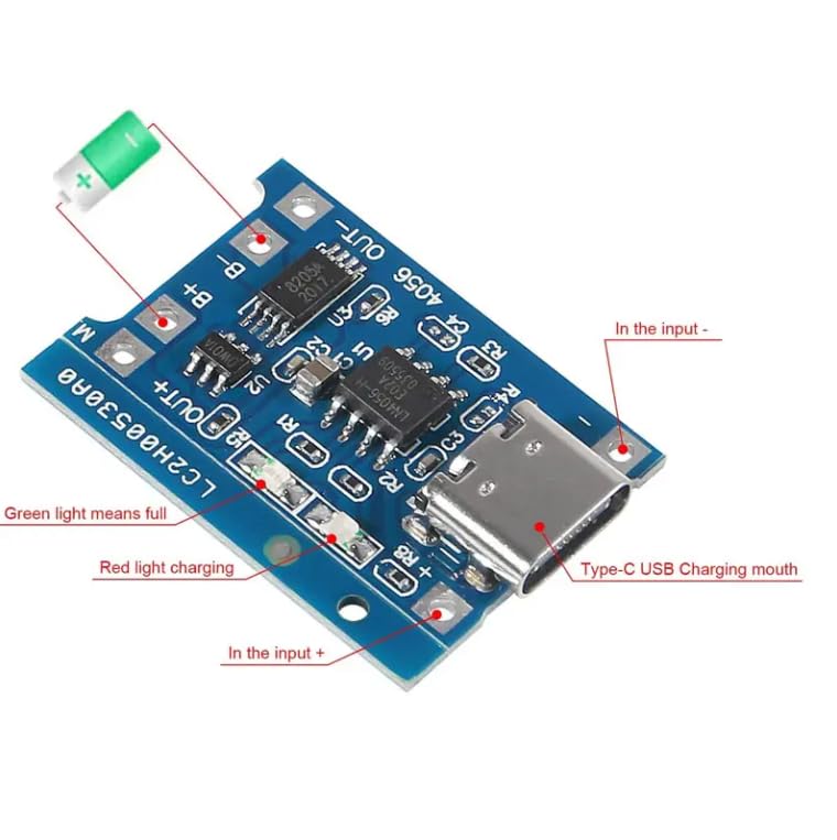 TP4056 C-Type 18650 Lithium-ion Battery Charging Module with Inbuilt BMS and Indicator 2Pcs