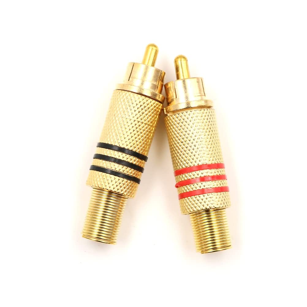 [ 10 Pieces ] DIY RCA Male Soldering Jack Plug Adapter, Gold Plated RCA Plug for Soldering Connector -for Audio Cable Video CCTV IP Camera Coaxial Cable (10 Pcs RCA Male Gold Plated Connector)