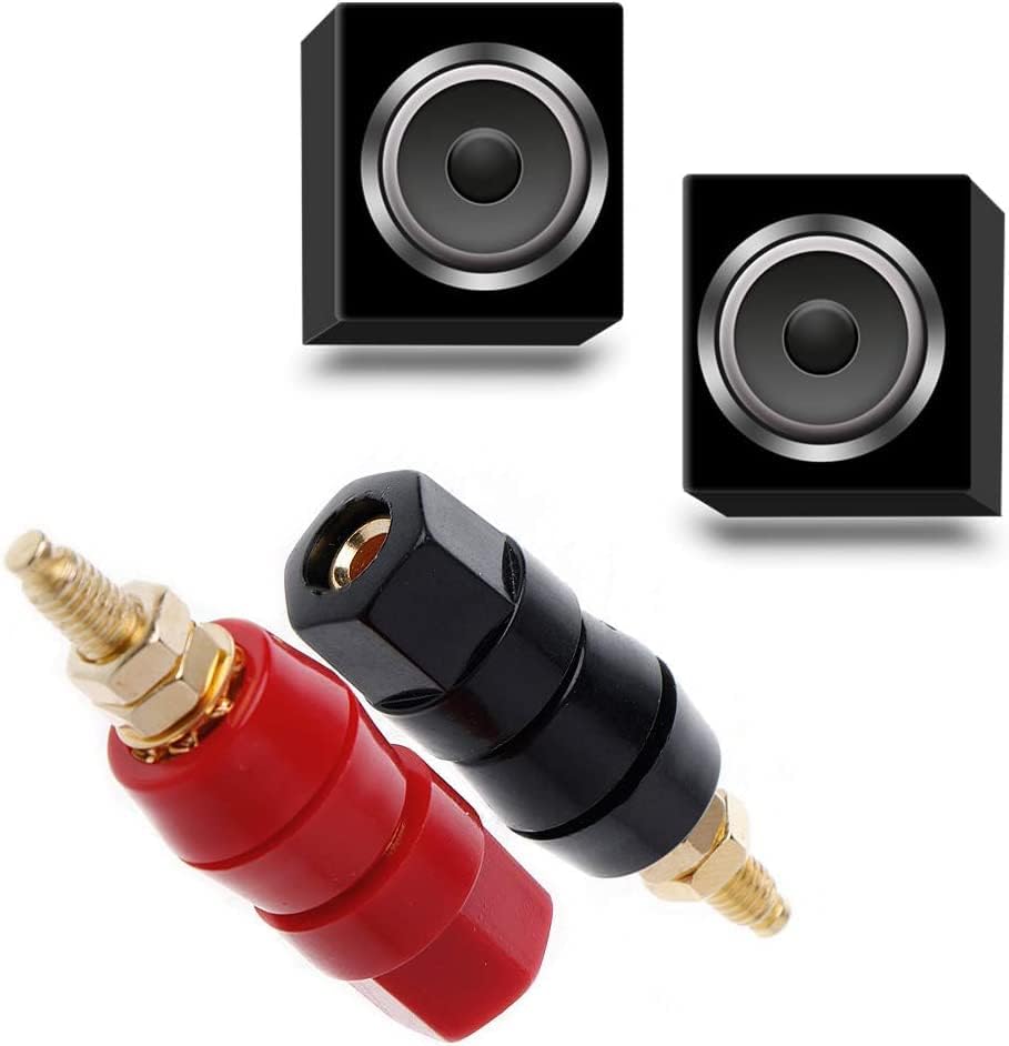 [ 20 Pieces ] Gold Plated Banana Audio Connector ; 4mm Audio Speaker Wire Cable Screw Banana Plug Connector Adapter Red 10 Pieces, Black 10 Pieces