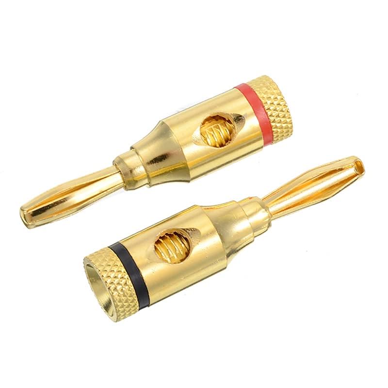 [ 4 Pairs - 8 Pieces (4 BLACK + 4 RED) ] Banana AUDIO Connector Plug ; Open Screw Type used with Speaker Wire, Home Theater ; 24K Gold-Plated Banana Audio Connectors