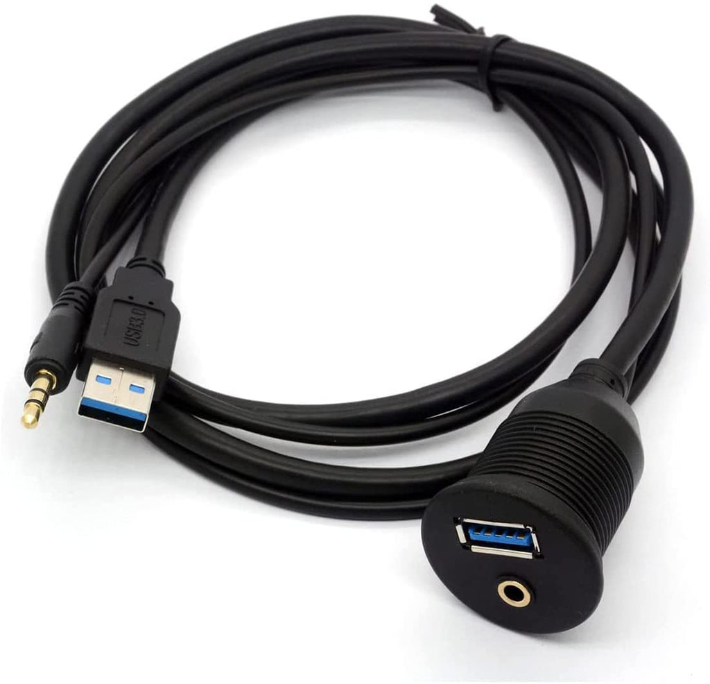 [ 1 Meter ] USB 3.0 Flush Mount Cable, Dual USB Flush Dash Panel Mount Cable Male to Female Extension Code for Car Truck Boat Motorcycle Dashboard ; Dual USB 3.0