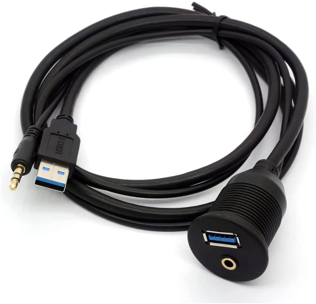 [ 1 Meter ] USB 3.0 Flush Mount Cable, Dual USB Flush Dash Panel Mount Cable Male to Female Extension Code for Car Truck Boat Motorcycle Dashboard ; Dual USB 3.0