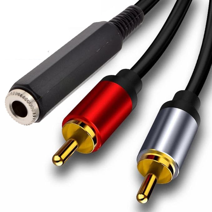 [ 0.3 Meter ] 6.35 Female to 2 x 6.35 Mono Male Cable, 6.35mm 1/4 inch TRS Stereo Female to 2 Dual 1/4 Inch TS Mono Male Y Splitter Adiuo Cable, 30 CM