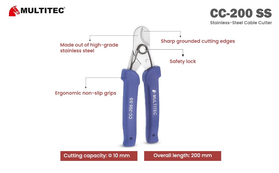 MULTITEC MT-02 Dx – Multifunction Copper Wire Stripper and Cutter | Ergonomic Grip | Strips 0.5mm² - 6mm² Solid Copper Wires | Electrical Maintenance Tool | Smooth Operation | Lightweight – 400g