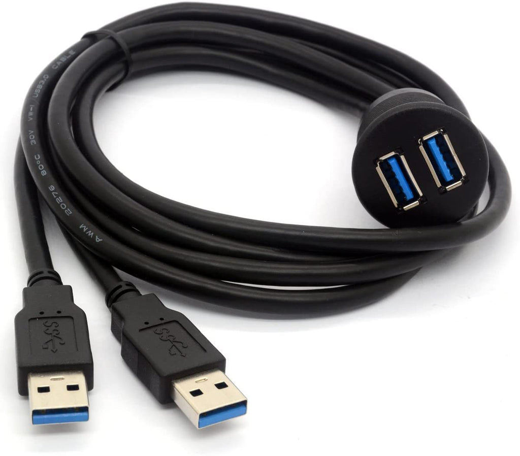 [ 1 Meter ] USB 3.0 Flush Mount Cable, Dual USB Flush Dash Panel Mount Cable Male to Female Extension Code for Car Truck Boat Motorcycle Dashboard ; Dual USB 3.0
