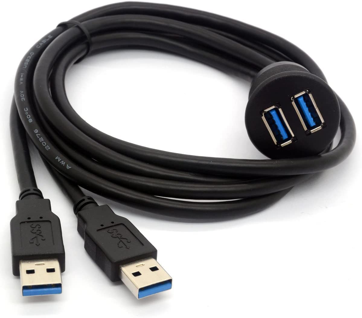 [ 1 Meter ] USB 3.0 Flush Mount Cable, Dual USB Flush Dash Panel Mount Cable Male to Female Extension Code for Car Truck Boat Motorcycle Dashboard ; Dual USB 3.0