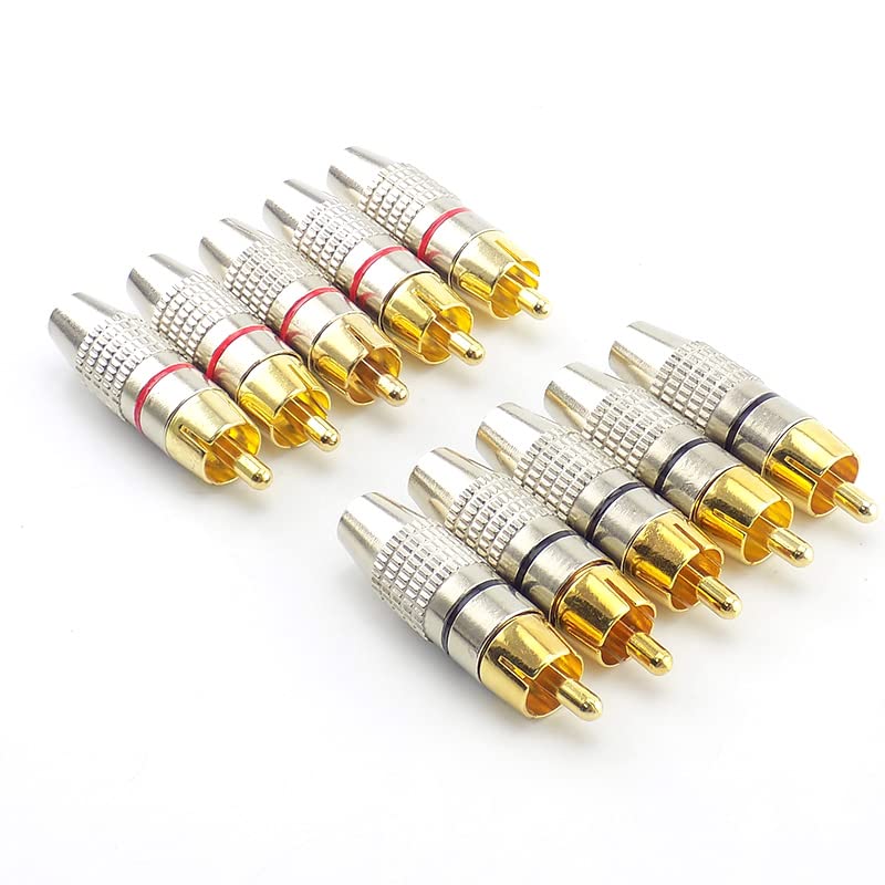 [ 10 Pieces ] DIY RCA Male Soldering Jack Plug Adapter, Gold Plated RCA Plug for Soldering Connector -for Audio Cable Video CCTV IP Camera Coaxial Cable (10 Pcs RCA Male Gold Plated Connector)