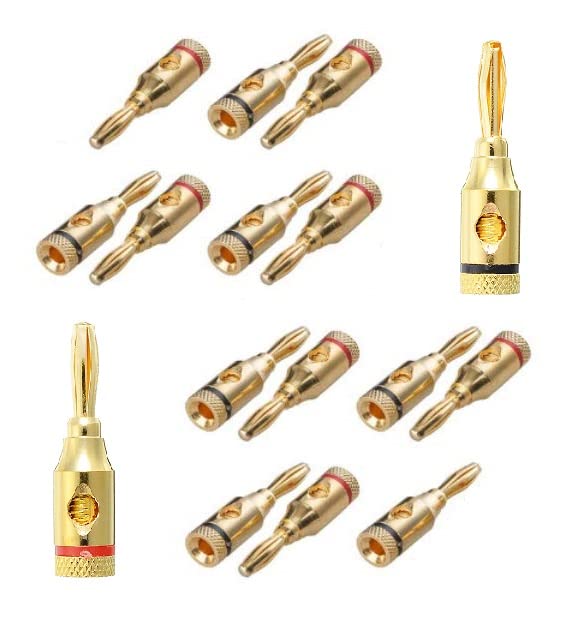 [ 4 Pairs - 8 Pieces (4 BLACK + 4 RED) ] Banana AUDIO Connector Plug ; Open Screw Type used with Speaker Wire, Home Theater ; 24K Gold-Plated Banana Audio Connectors