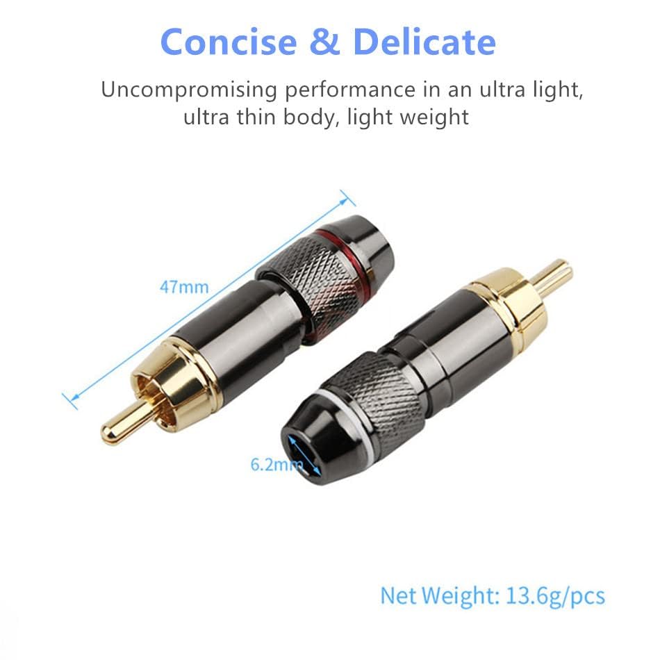 [ 10 Pieces ] DIY RCA Male Soldering Jack Plug Adapter, Gold Plated RCA Plug for Soldering Connector -for Audio Cable Video CCTV IP Camera Coaxial Cable (10 Pcs RCA Male Gold Plated Connector)