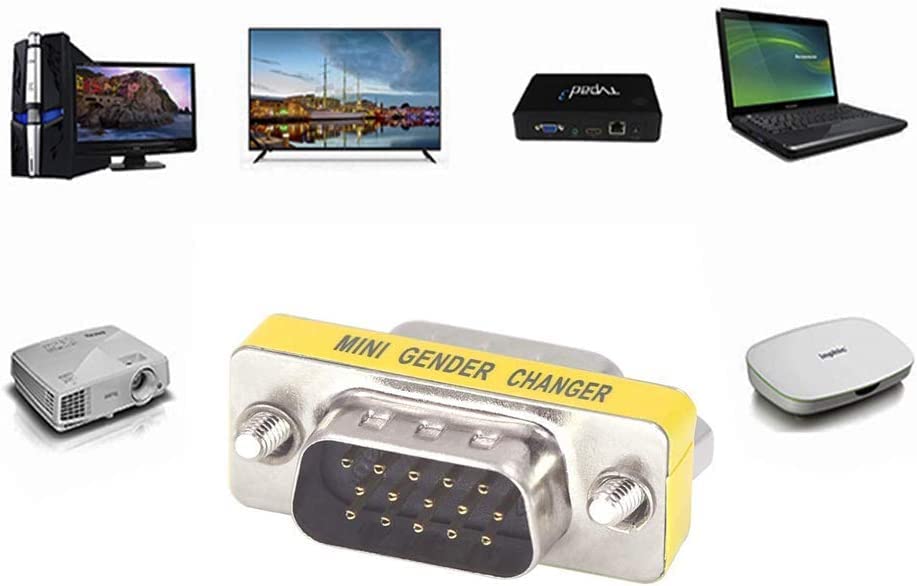 3-Piece VGA Gender Changer Combo - HD15 SVGA Adapters (Female to Female, Female to Male, Male to Male) - Mini Coupler Set