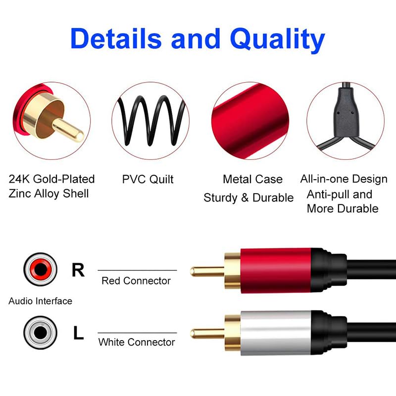 [ 1 Piece ] RCA Female to 2 Ports RCA Male Cable [ 0.3 Meter ],RCA Y Adapter 1 RCA Female to 2 RCA Male Splitter Cable for Audio Amplifier & Subwoofer