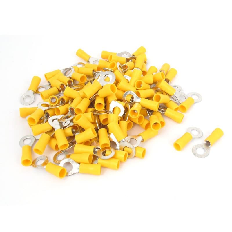 GLOBOMOTIVE Ring Insulated Electrical Wire Crimp Terminals Connectors – E-Copper Wire Lug Battery Cable Ends Eyelets Cable Entry 4-6 sqmm Ring Dia: 8 mm Pack of 100